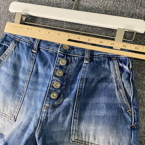 Free People Denim Shorts 24 Blue Jesse Carpenter Button Fly Distressed - Picture 8 of 16